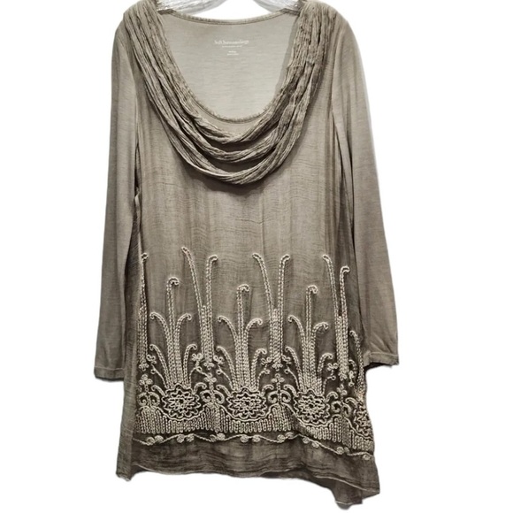 Soft Surroundings Beaux Arts Silk Tunic Top Taupe Embellished Sz S - Picture 1 of 12